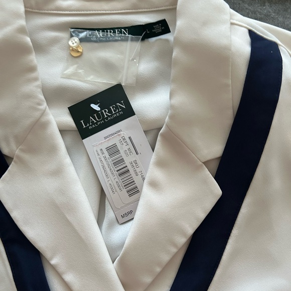 Ralph Lauren Cream and Navy Blouse - Picture 1 of 6